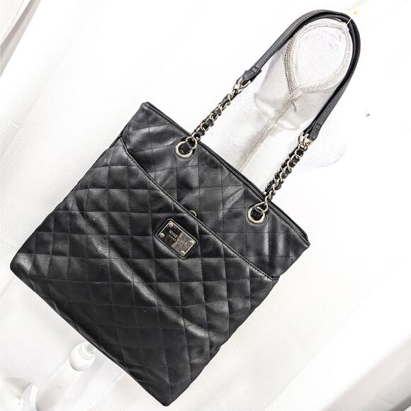NINE WEST! LUXE BLACK QUILTED LARGE SIZED PURSE, TOTE, HANDBAG- GORGEOUS! - Picture 1 of 11